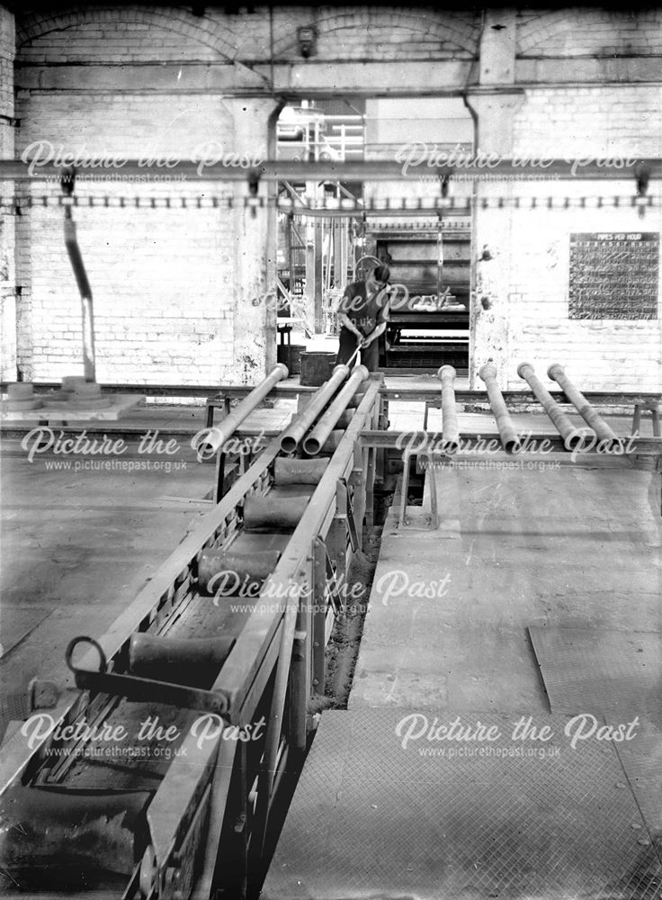 Pipe transfer conveyor at the Nutbrook Spun Plant