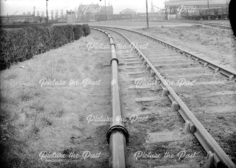 Pipeline laid alongside LMSR Stanton Old Works branch line, 1940