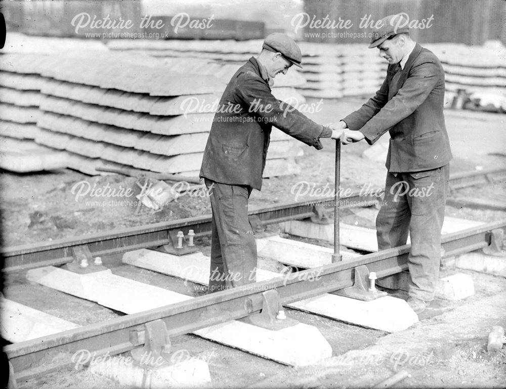 Fixing a chair to a concrete railway sleeper, 1943