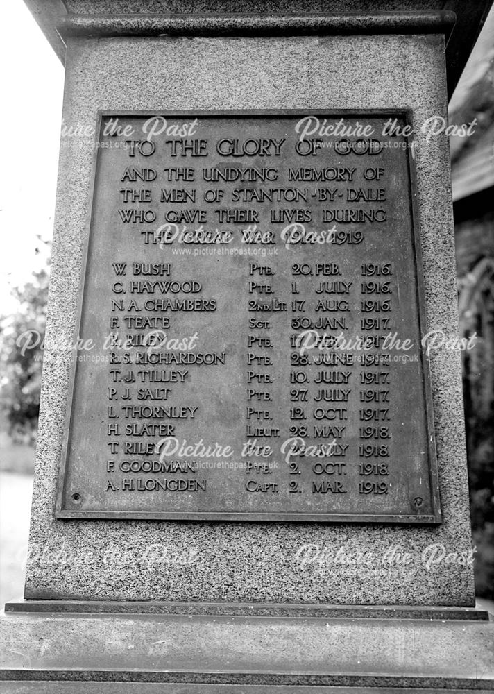 War memorial in St. Michael's churchyard. Stanton-by-Dale, c 1948