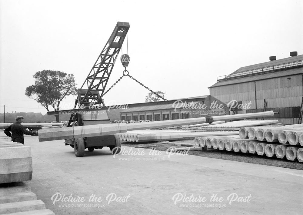 Crane Lifting Lamp Column in Stockyard, Concrete Plant, Stanton Works, c 1930