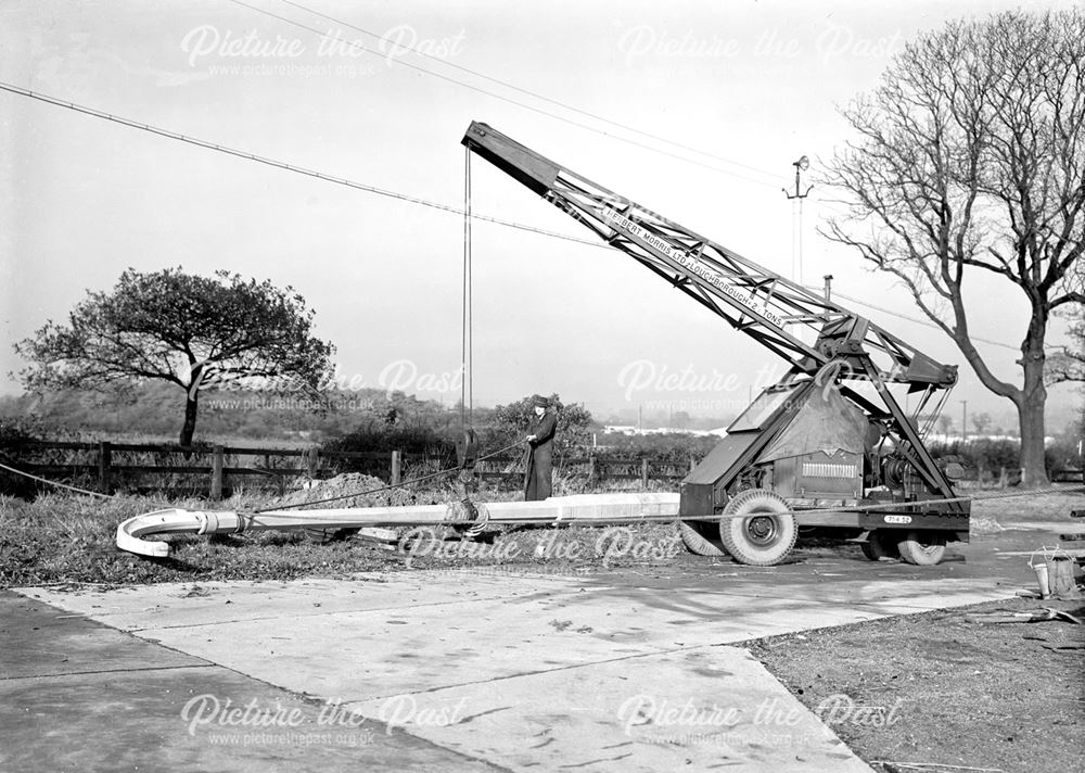 Crane Erecting Concrete Lamp Column, Concrete Plant, Stanton Works, c 1930