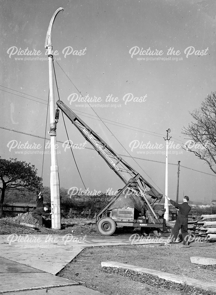 Crane Erecting Concrete Lamp Column, Concrete Plant, Stanton Works, c 1930