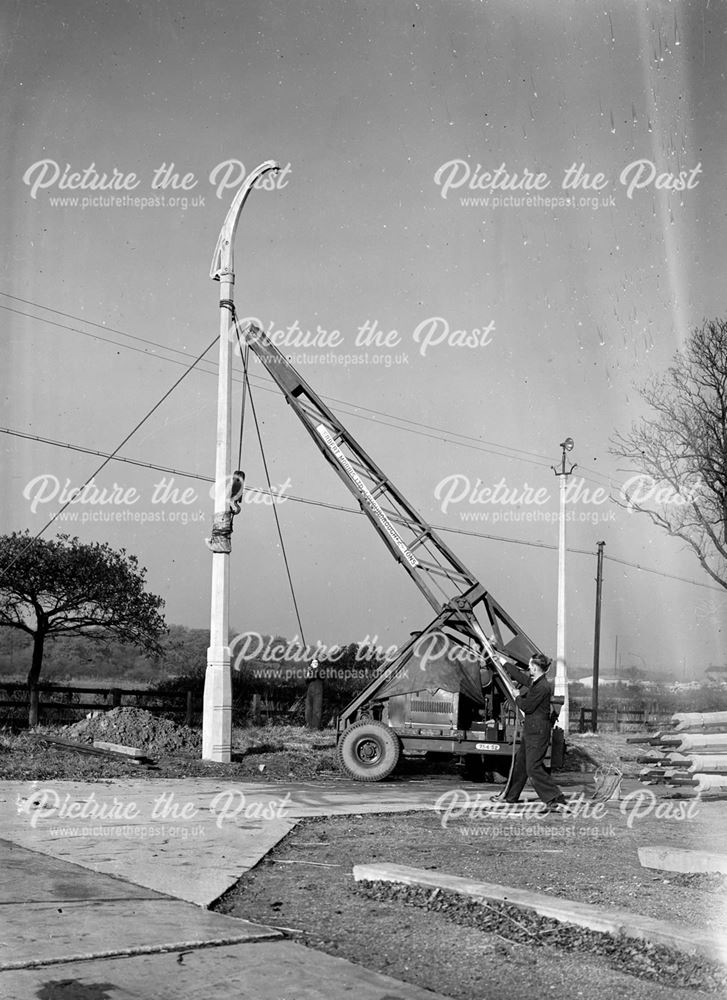 Crane Erecting Concrete Lamp Column, Concrete Plant, Stanton Works, c 1930