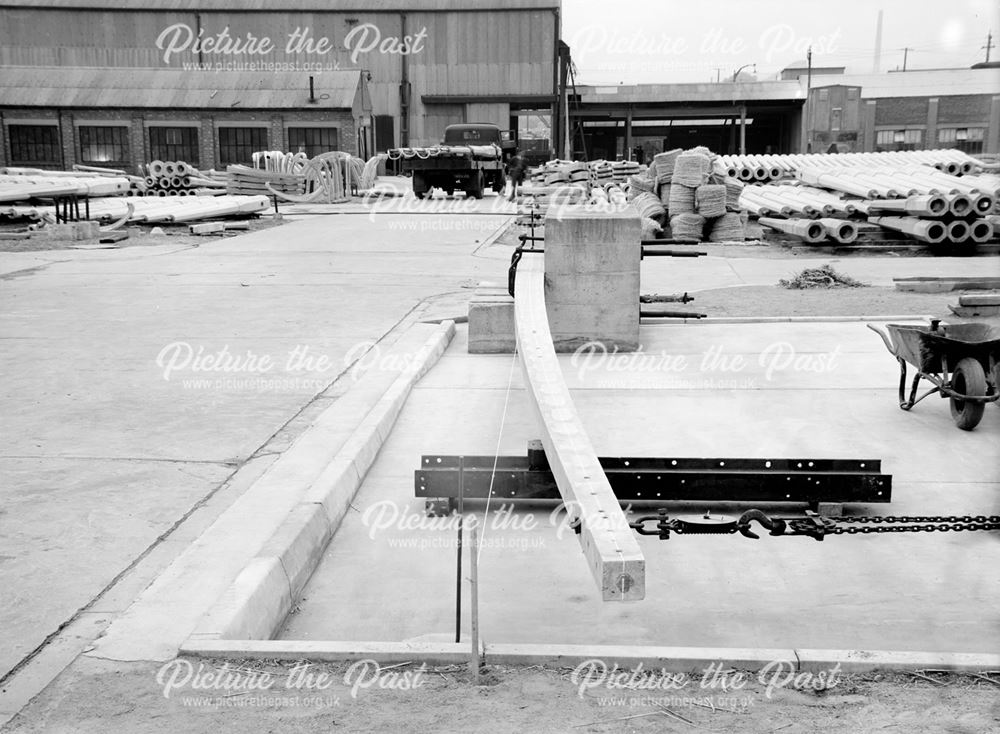 Bending Test on Concrete Transmission Pole, Concrete Plant, Stanton Works, c 1949