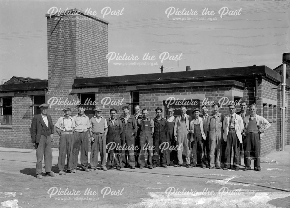 Group of Employees in Front of New Ablutions Block, Concrete Plant, Stanton Works, c 1949