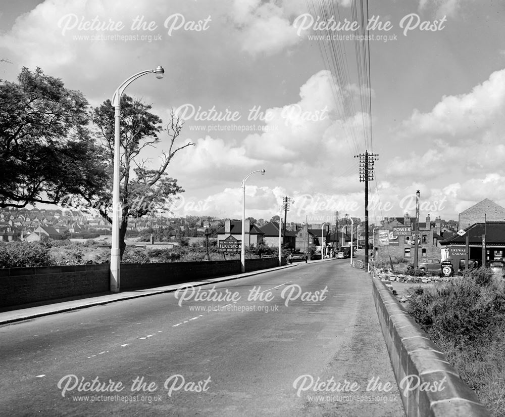 Ilkeston Road view towards Ilkeston from River Erewash Bridge, c 1950s, 