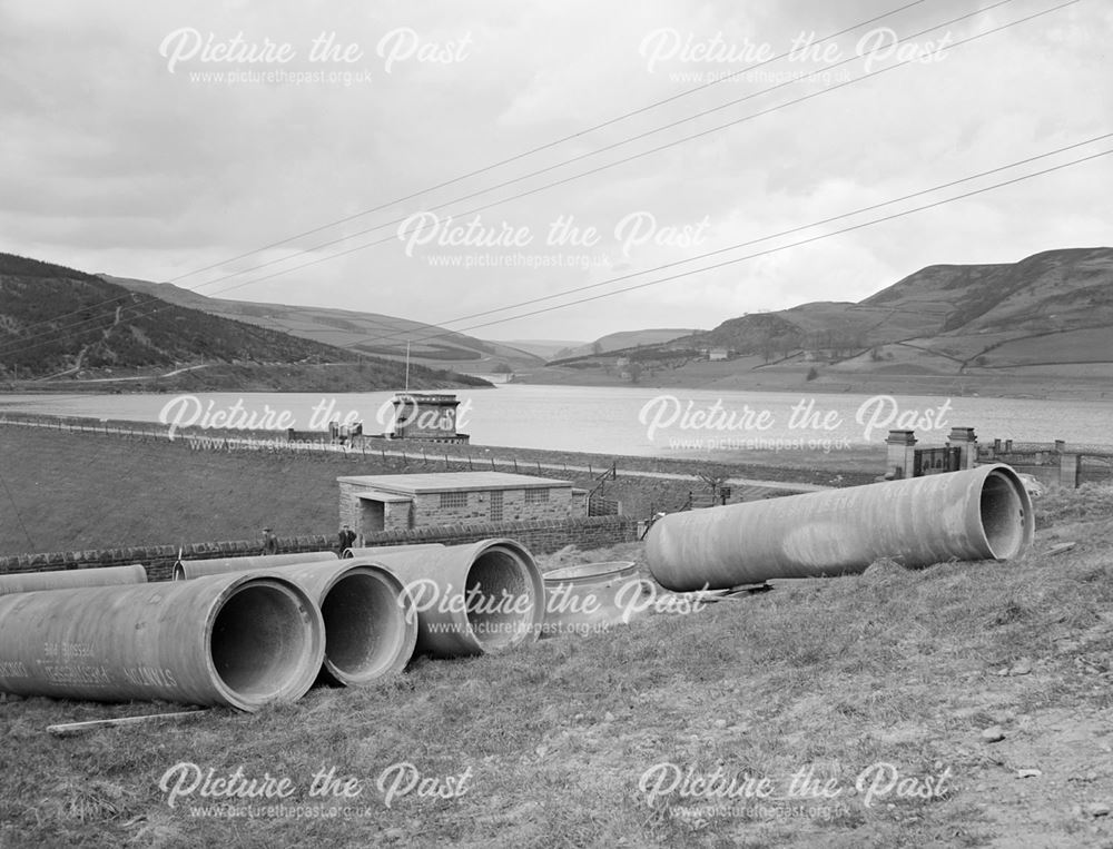 Derwent Dam - Water Pipes Awaiting Laying, Ladybower Reservoir, Bamford, c 1950s ?