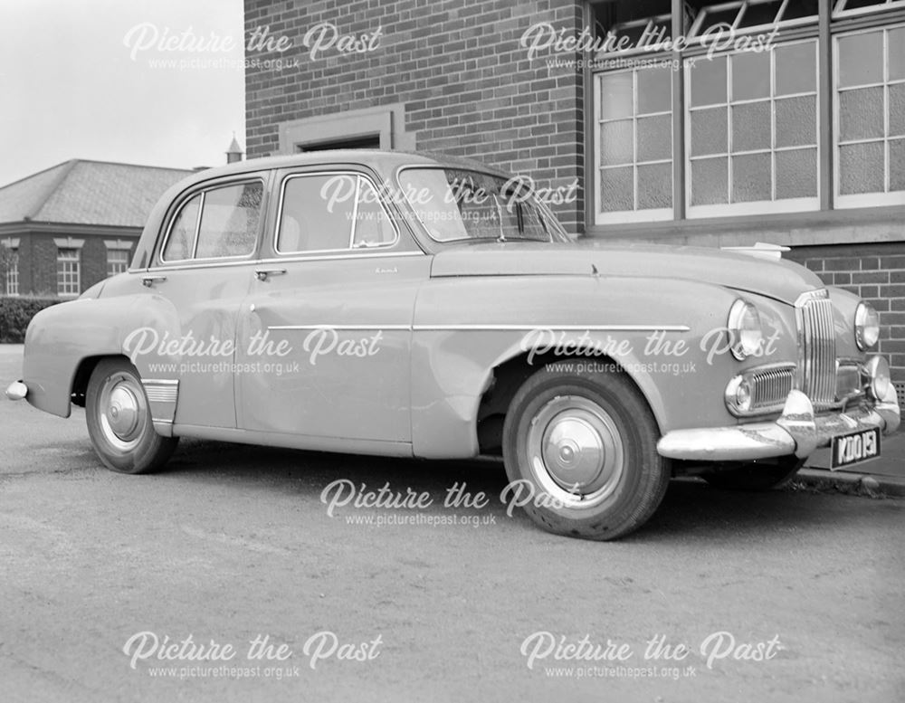 Damage shown on a Humber Hawk at Stanton Works, c 1950s