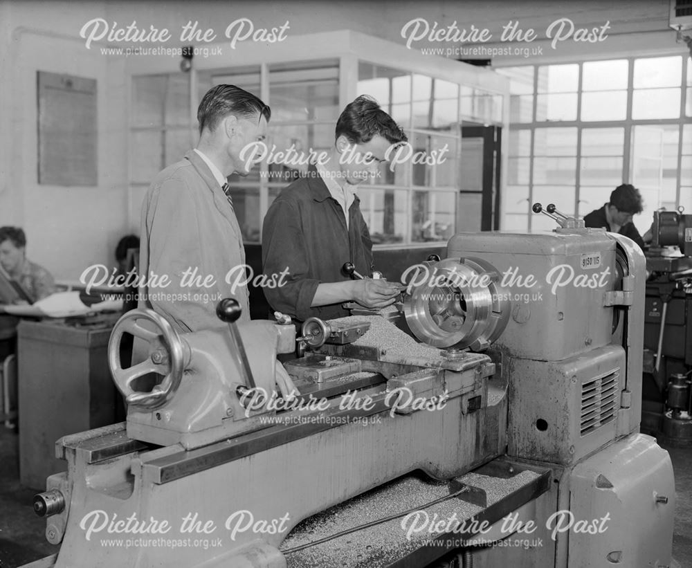 Instructor and apprentice in Training Centre, Stanton Works, 1960