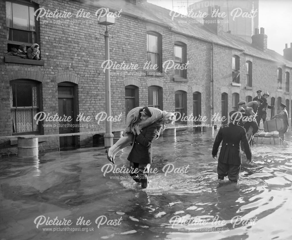 Crompton Street, Hallam Fields in Flood, Ilkeston, 1963