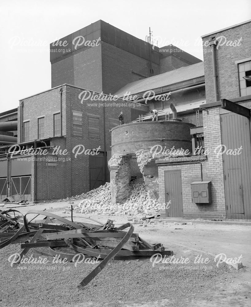 Demolishing chimney at New Works furnaces.