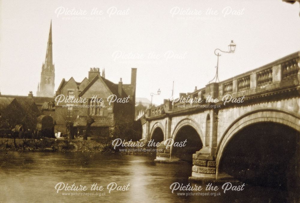 St Mary's Bridge Chapel - prior to restoration, and bridge over the River Derwent