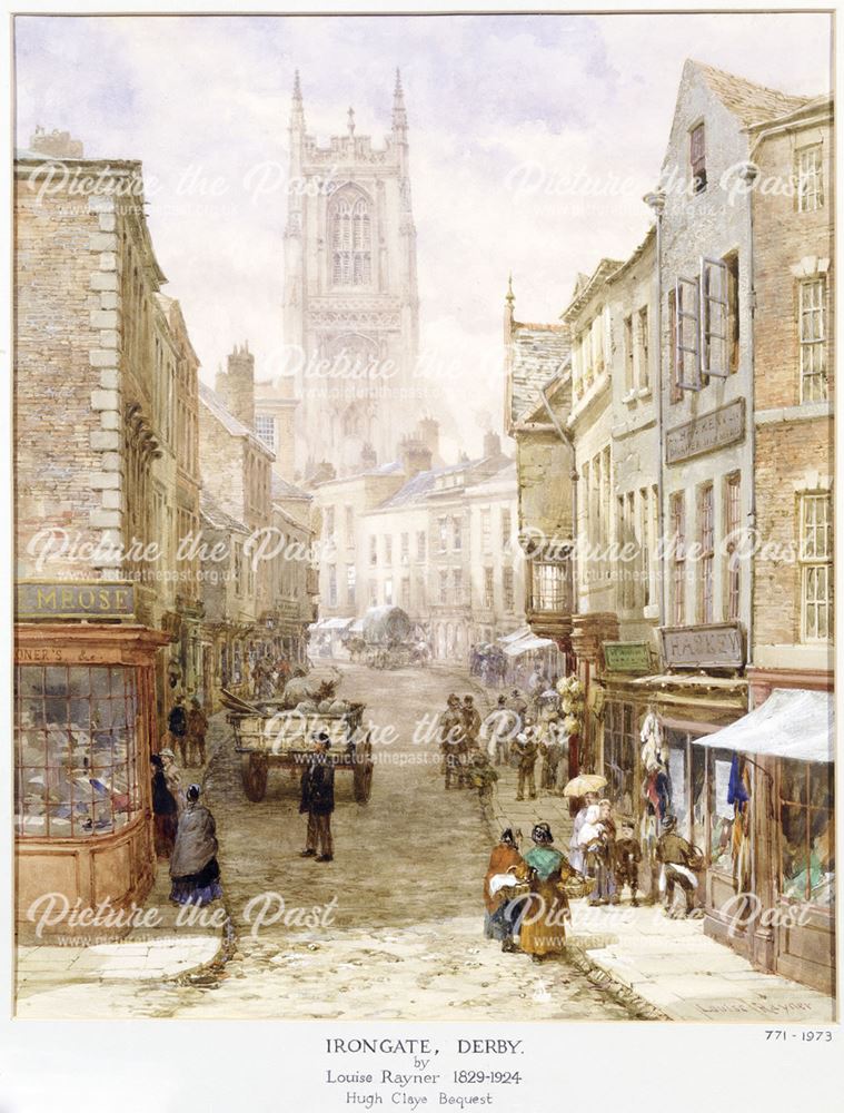 Watercolour of Irongate, Derby by Louise Raynor, 1924