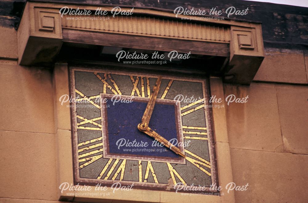 Architectural detail of mosaic clock on the '20th Century Nightclub', Derwent Street