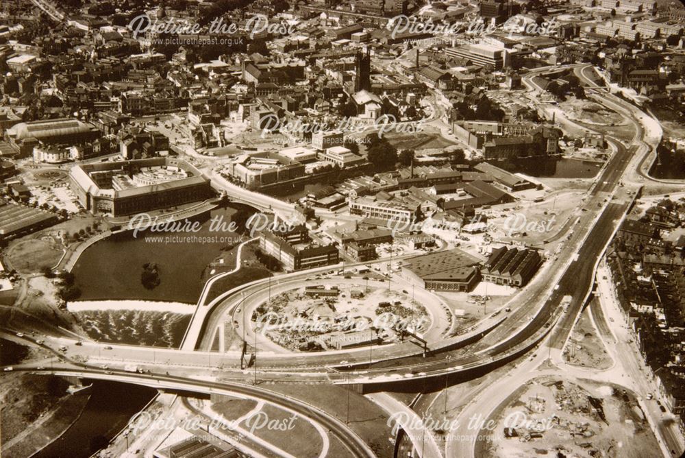 Aerial view of Derby City centre and the New Inner Ring Road