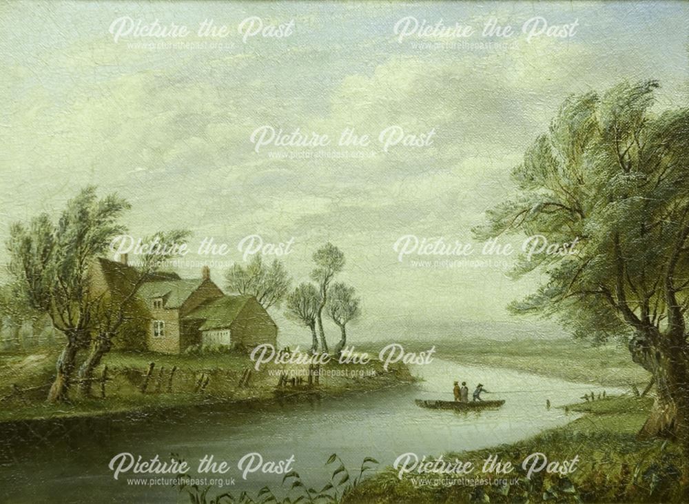 Boat house and ferry on River Derwent from the Holmes to Old Meadows, 1787