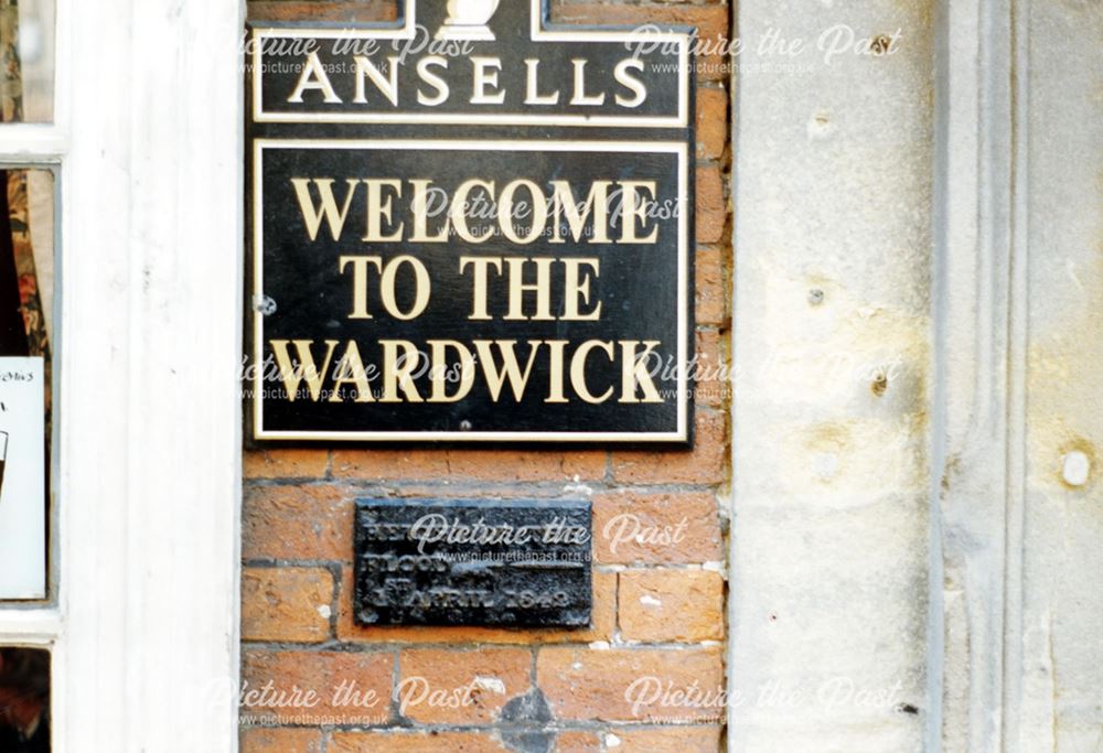 Plaque at The Wardwick Tavern showing flood height, 1842