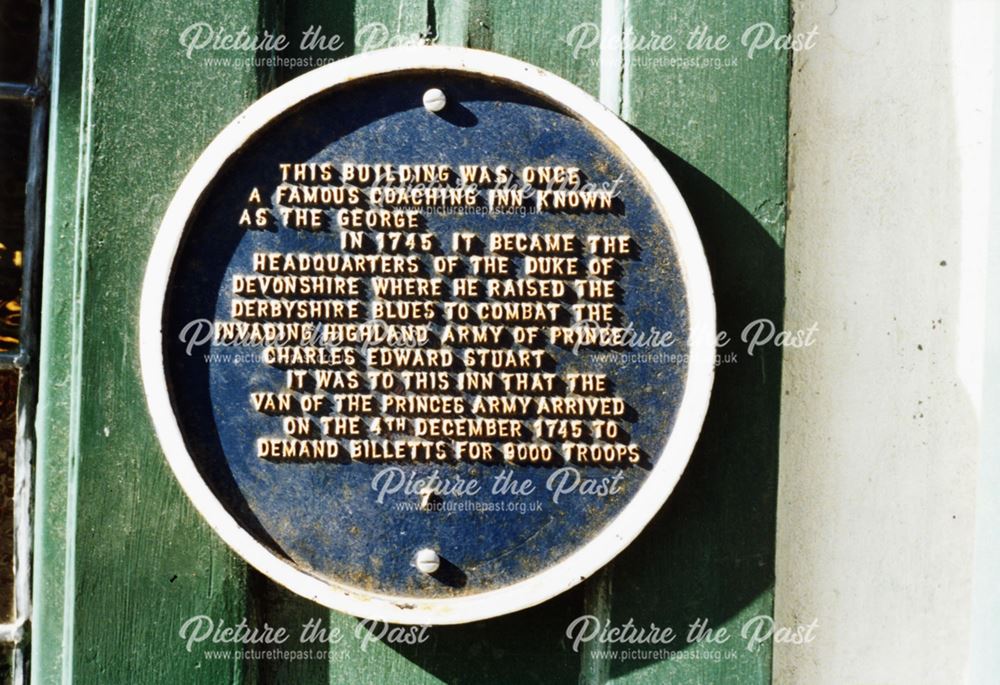 Plaque at Lafferty's Inn (once the George Inn) where troops gathered to fight 'Bonnie Prince Charlie