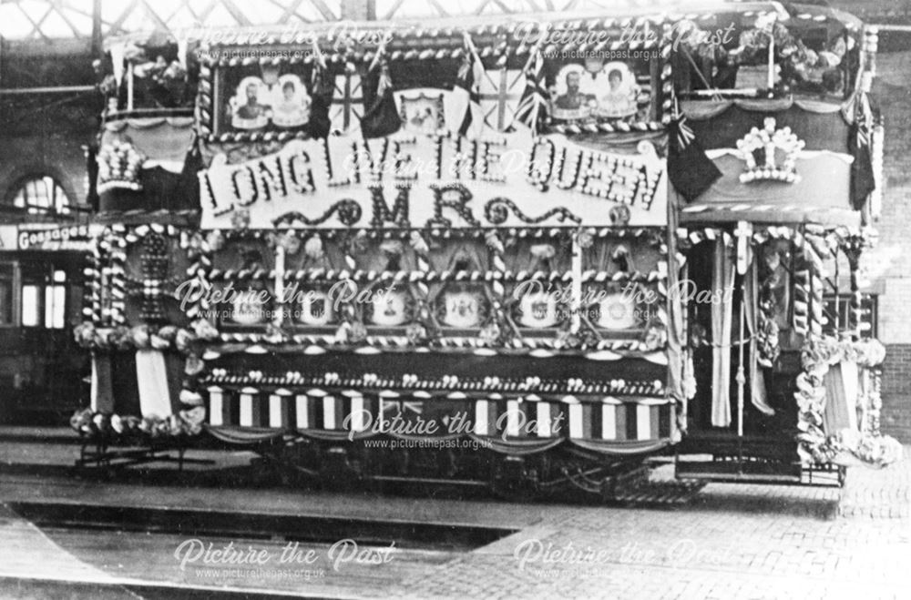 Decorated tram for the Royal Visit of George V and Queen Mary