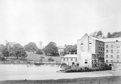 View of River Derwent showing Darley Abbey Mills, Hall and Church