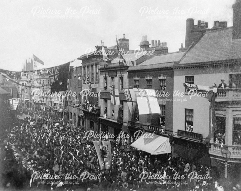 St Peter's Street decorated for the royal visit of Prince Edward and Princess Alexandra to the Royal