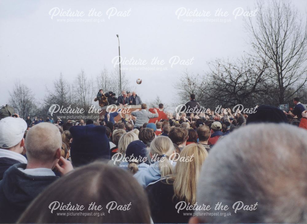 'Turning Up' of the Ball, Ashbourne Shrovetide Football Match, Shaw Croft, Ashbourne, 2003