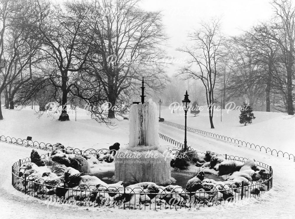 The Arboretum fountain, frozen.