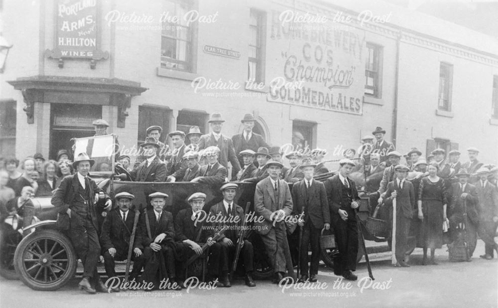 Fishing Party outside The Portland Arms on Pear Tree Street
