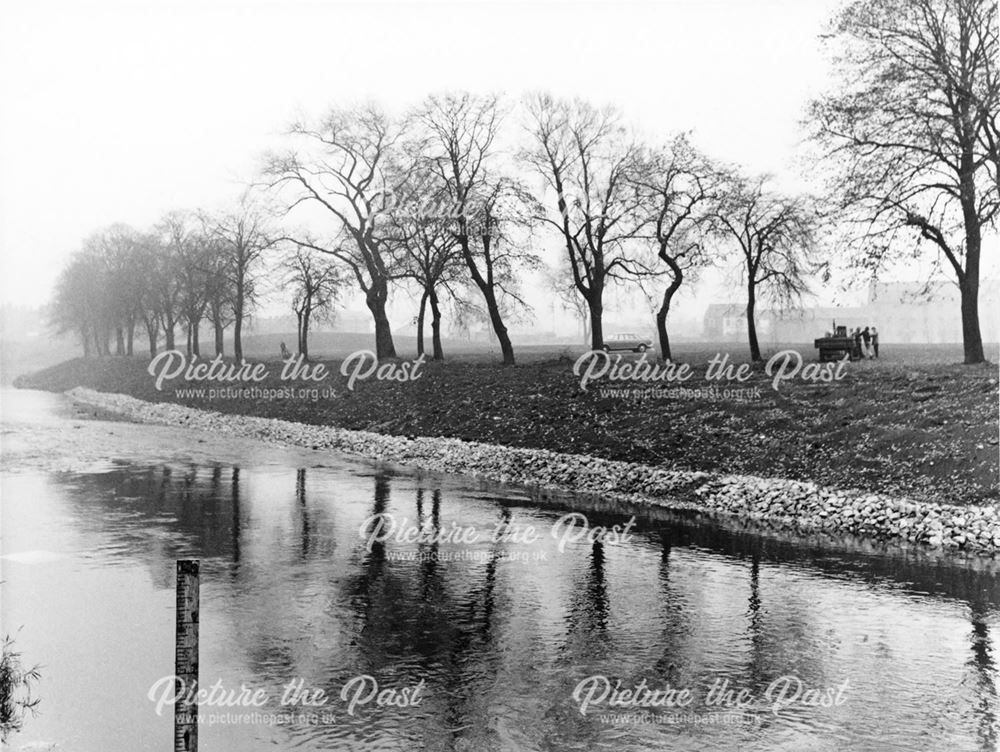 Re-inforced banks of the River Derwent at the Bass Recreation Ground