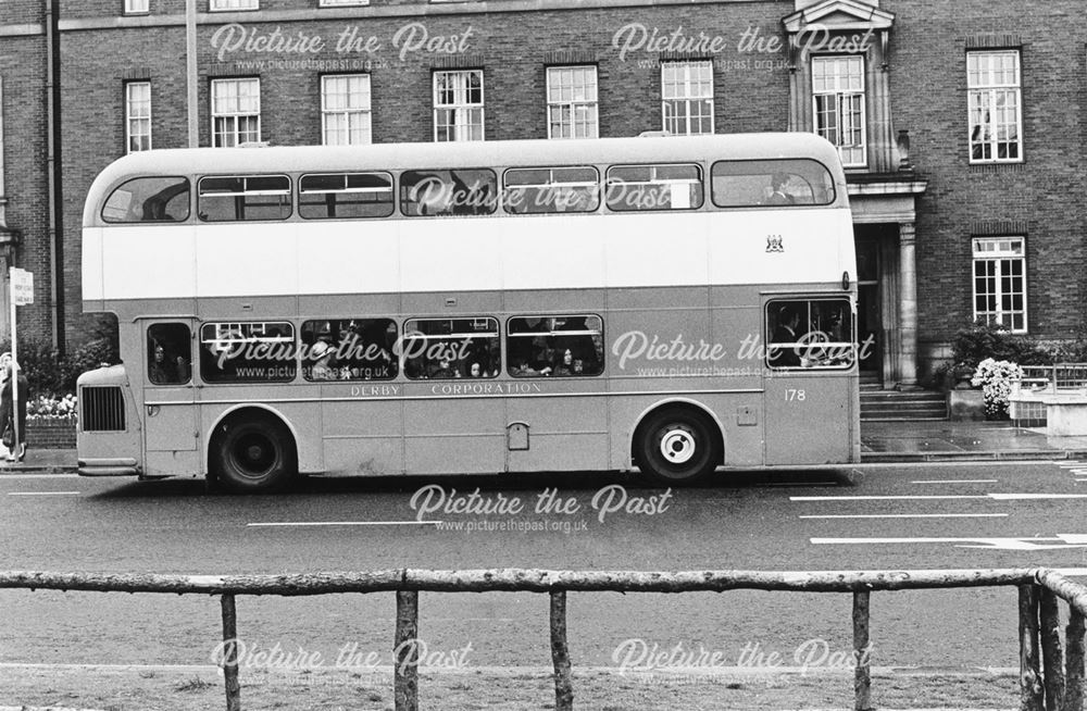 Derby Corporation double-decker bus outside the Council House