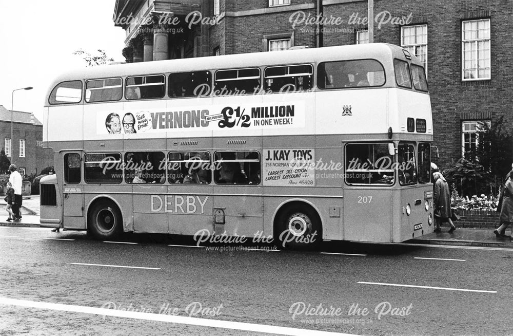 Derby Corporation double-decker bus outside the Council House