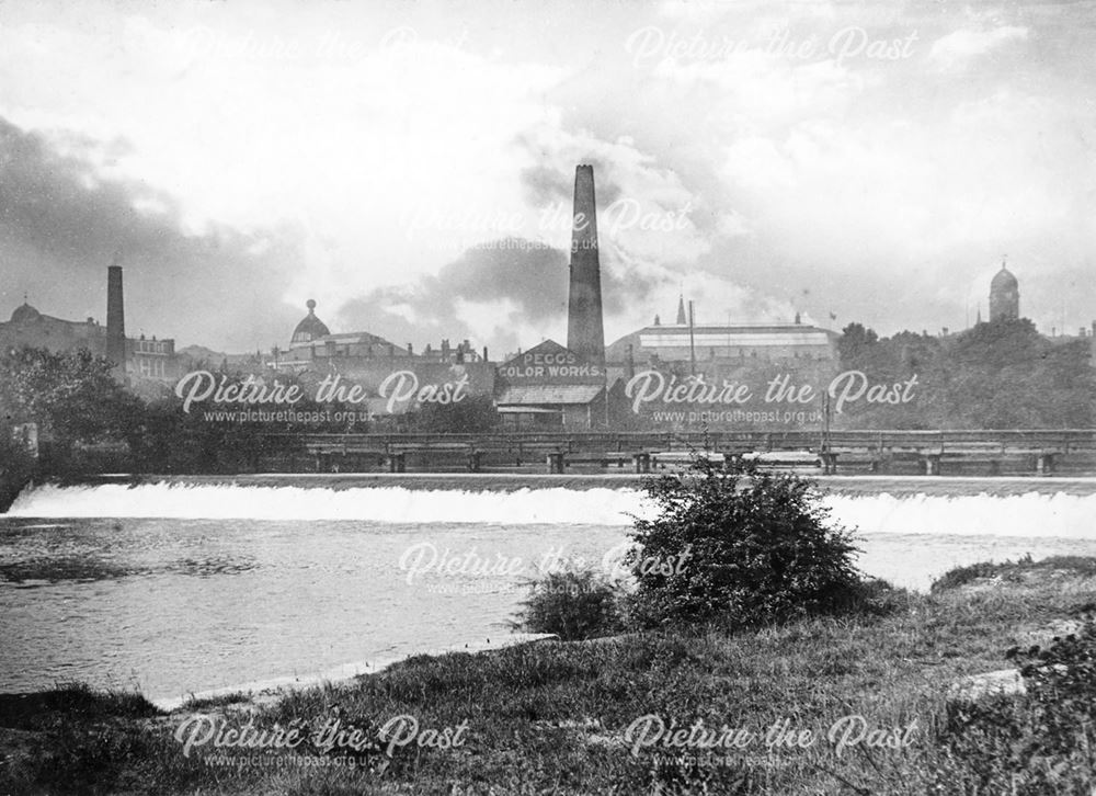 View of 'Pegg's Color Works' and the Shot Tower from the River Derwent