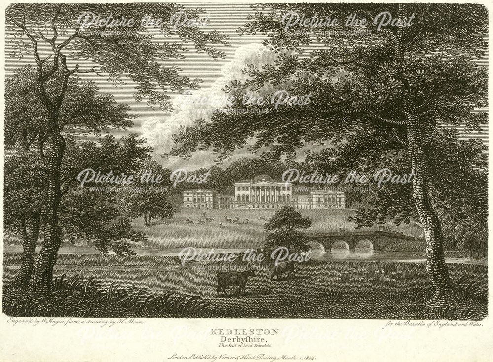 Kedleston Hall, park, lake and bridge