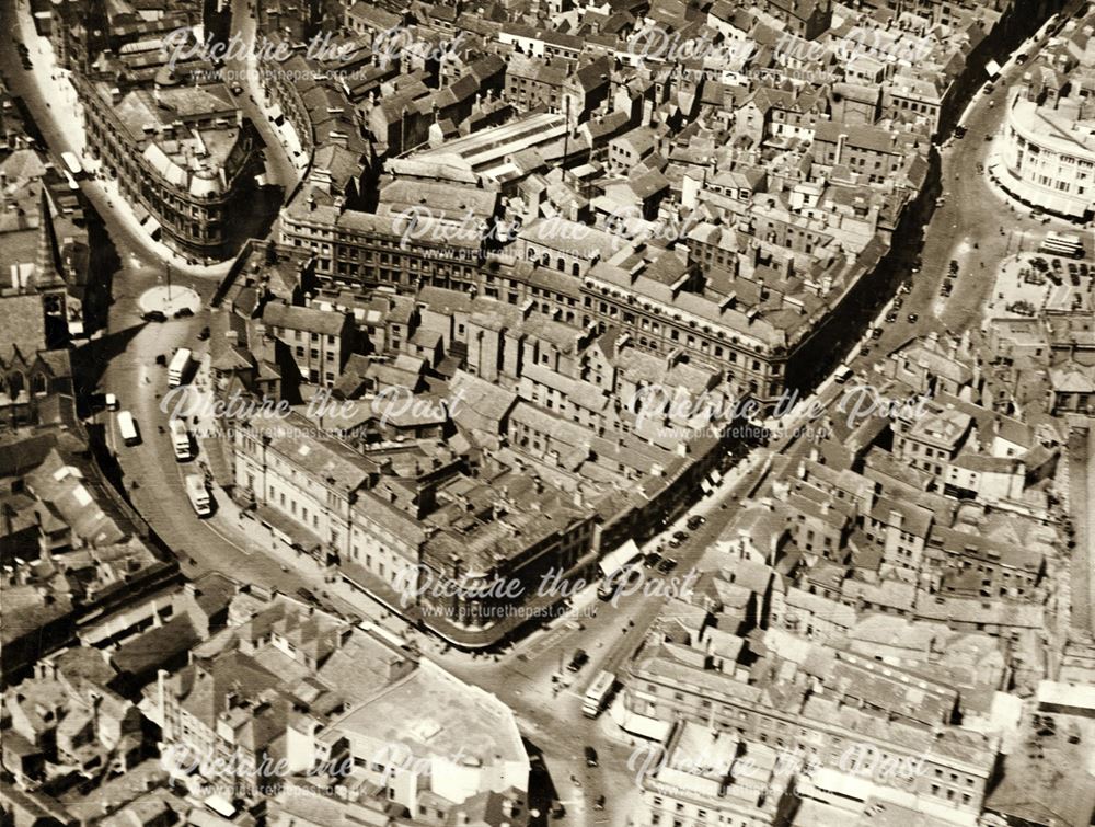 Aerial view of the Royal Hotel and the junction of Cornmarket - Victoria Street