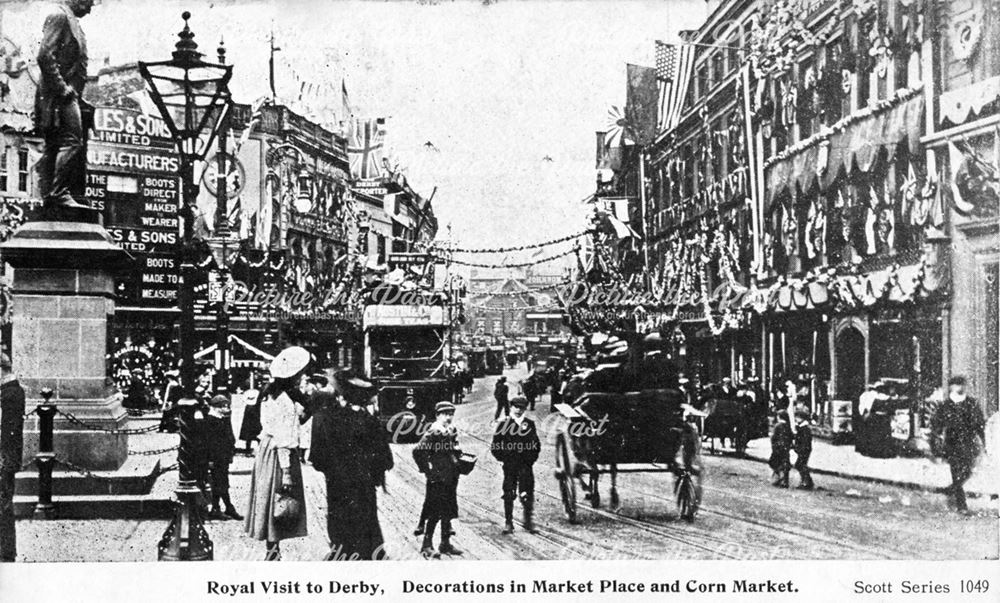 Derby Market Place decorated for the visit of King Edward VII