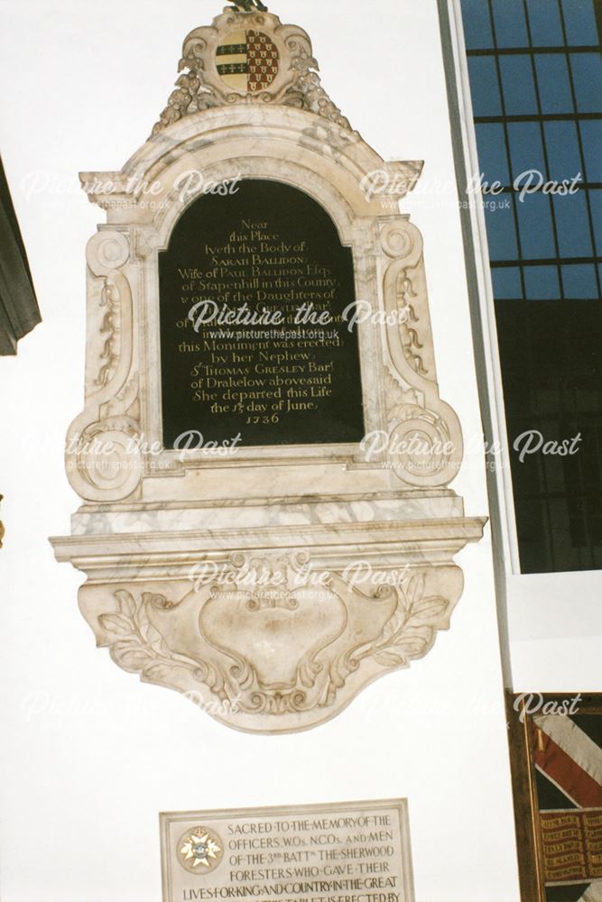 Derby Cathedral, All Saints, interior - Memorial to Sarah Ballidon