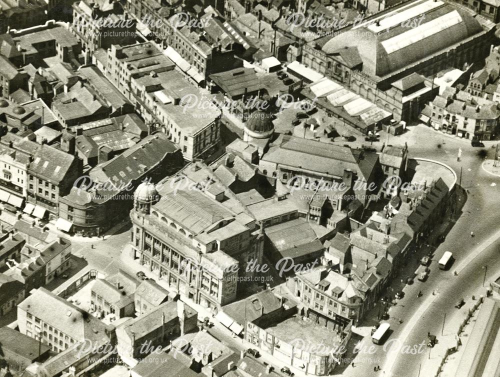 Aerial view of the Corn Exchange and Market Hall - looking from above the Morledge