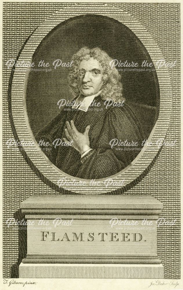 Engraved portrait of the Rev. John Flamsteed (1646-1719) - Astronomer Royal