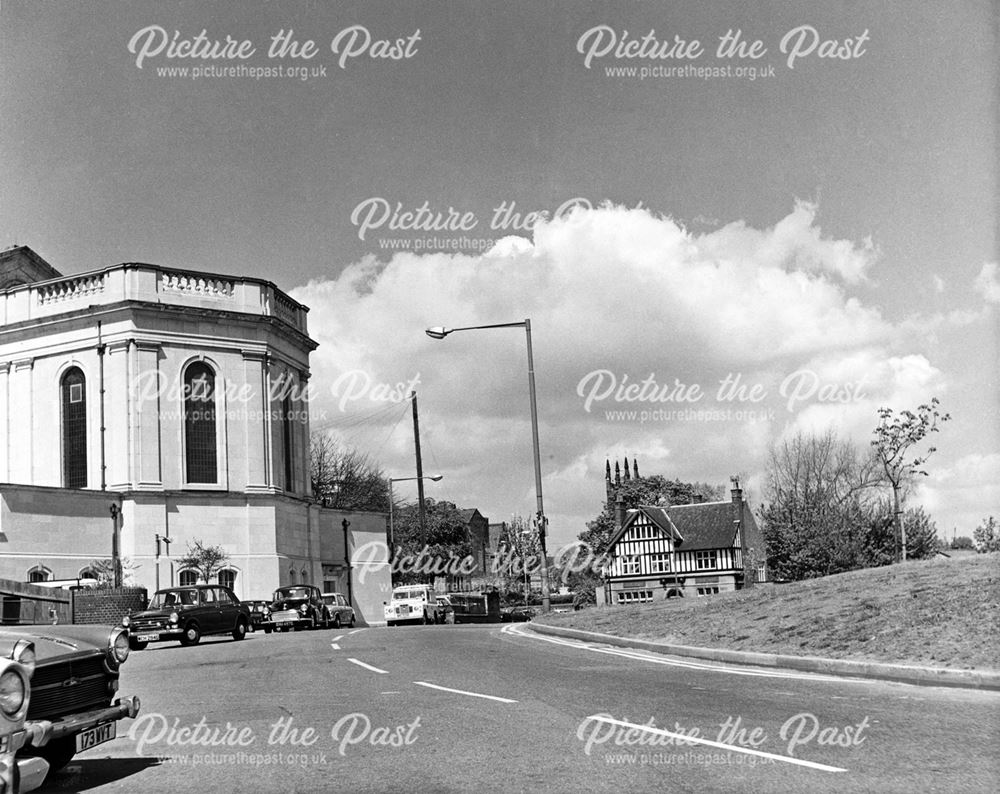 Full Street, showing the rear of All Saints Church and the Silk Mill Inn