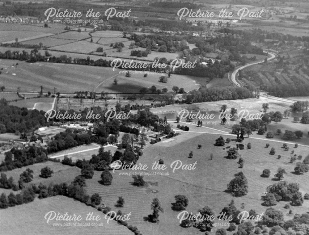 Aerial view of the newly constructed lake next to Markeaton Hall