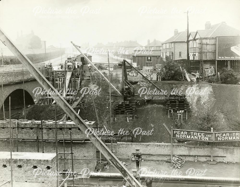 Pear Tree bridge and railway station platform - during widening