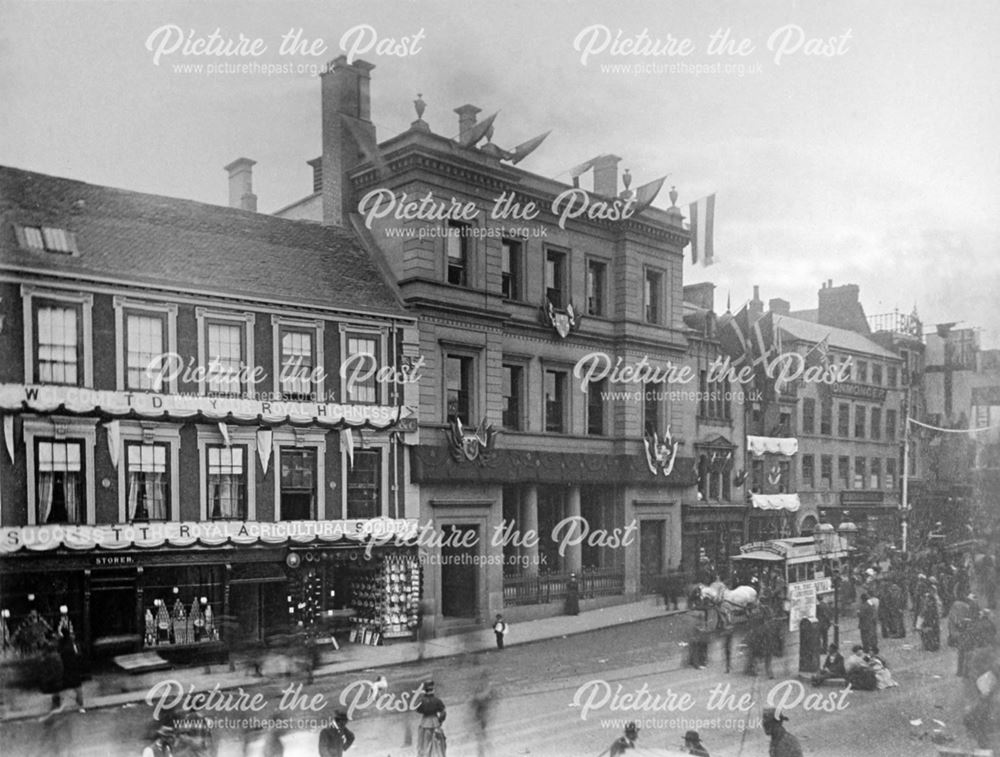 Market Place decorated for the royal visit of The Prince of Wales Prince Edward and Princess Alexand