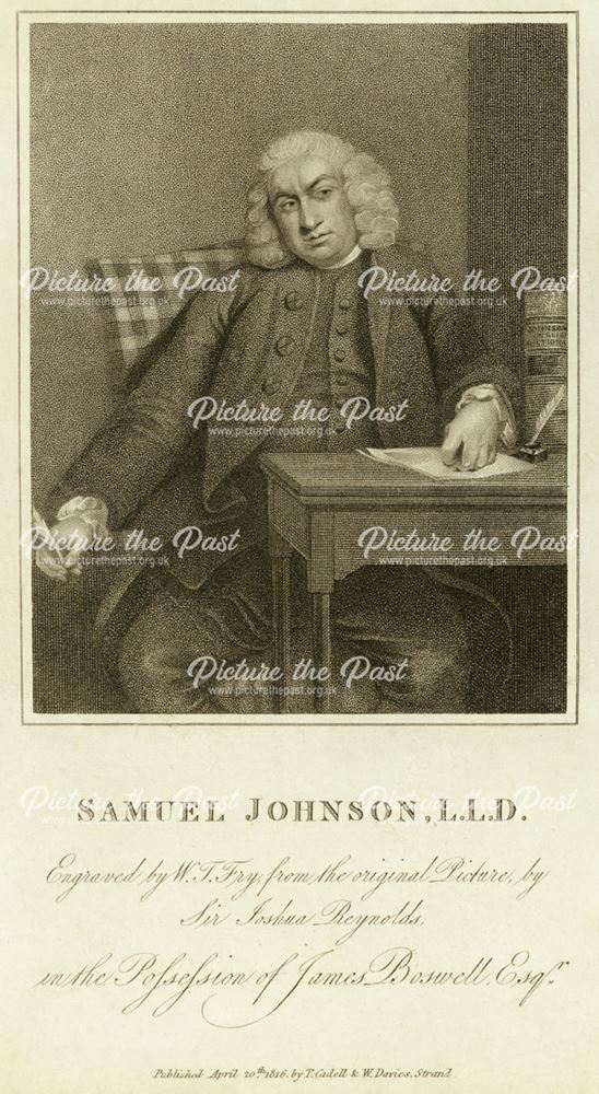 Engraved portrait of Dr Samuel Johnson (1709-1784) writer, Derby, 1816