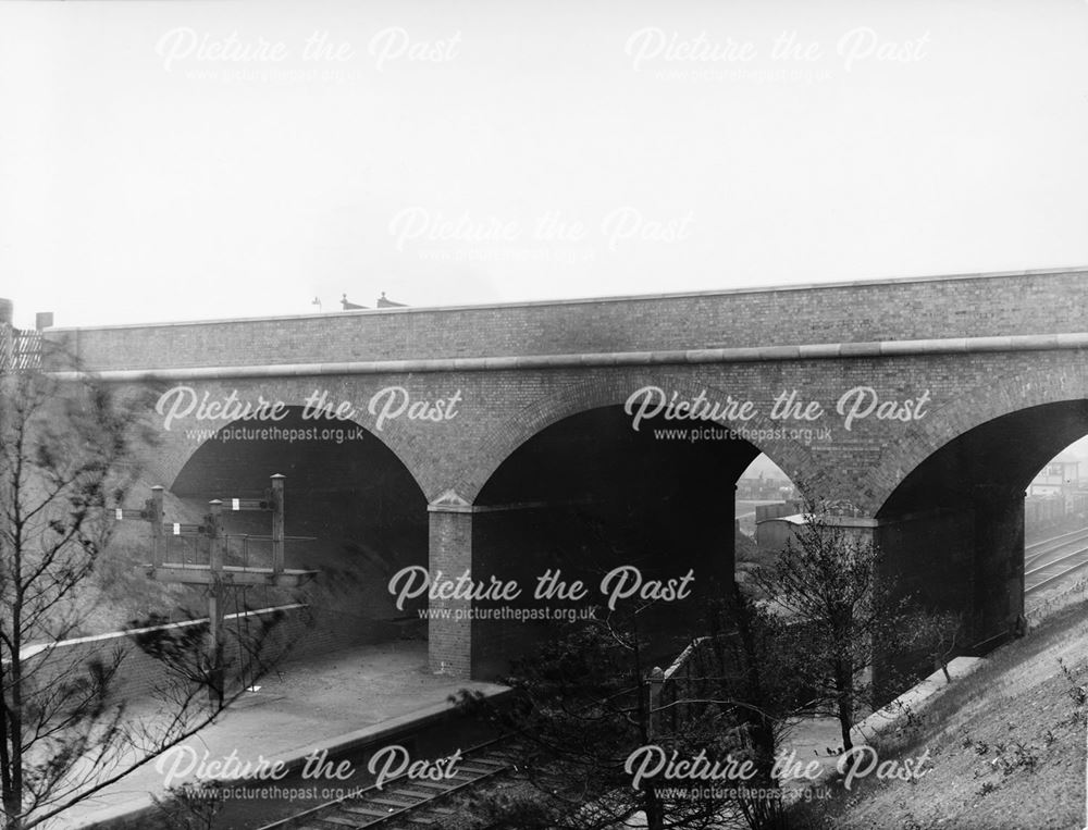 Osmaston Road bridge and Pear Tree and Normanton railway station platform