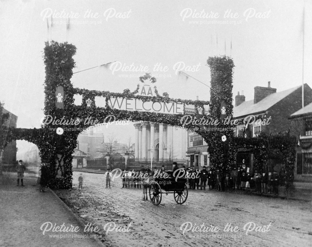 Celebration arch for the visit of the Prince and Princess of Wales to Derby in 1872