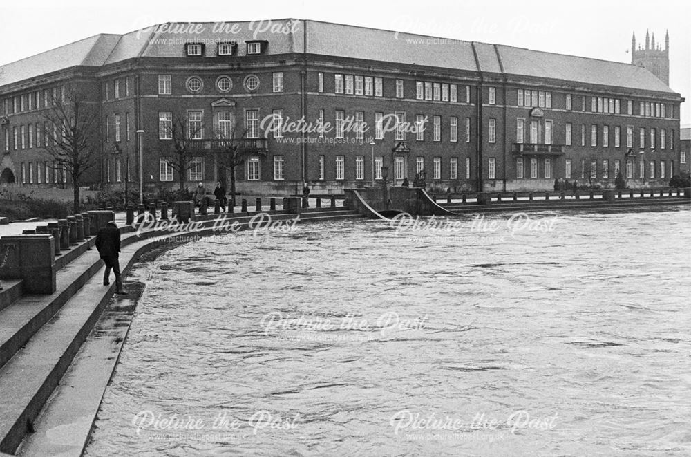 Council House and River Derwent in flood