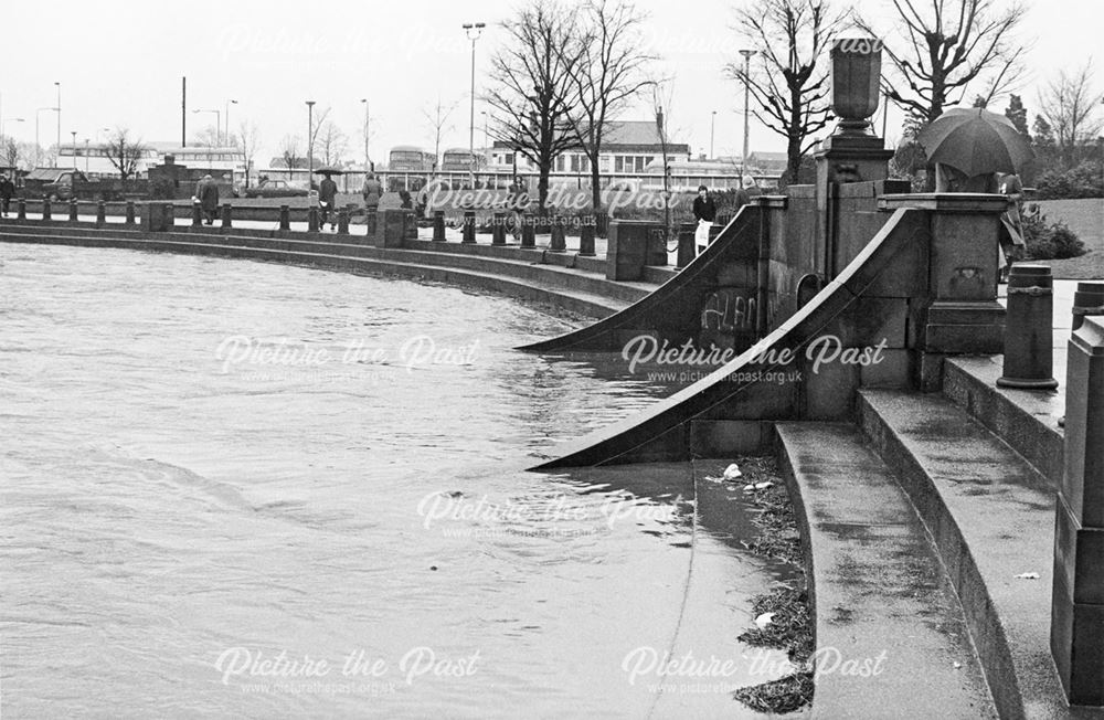 River Derwent in Flood, Riverside Gardensm Derby, 1977