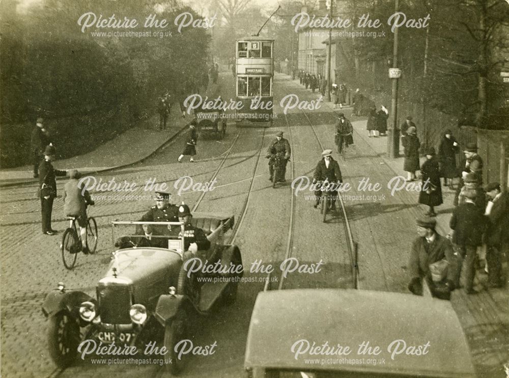 View from the top of a Rolls-Royce works tram on the day of the Royal Visit of Edward, Prince of Wal