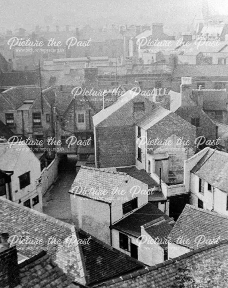 Aerial view of buildings in Sadler Gate